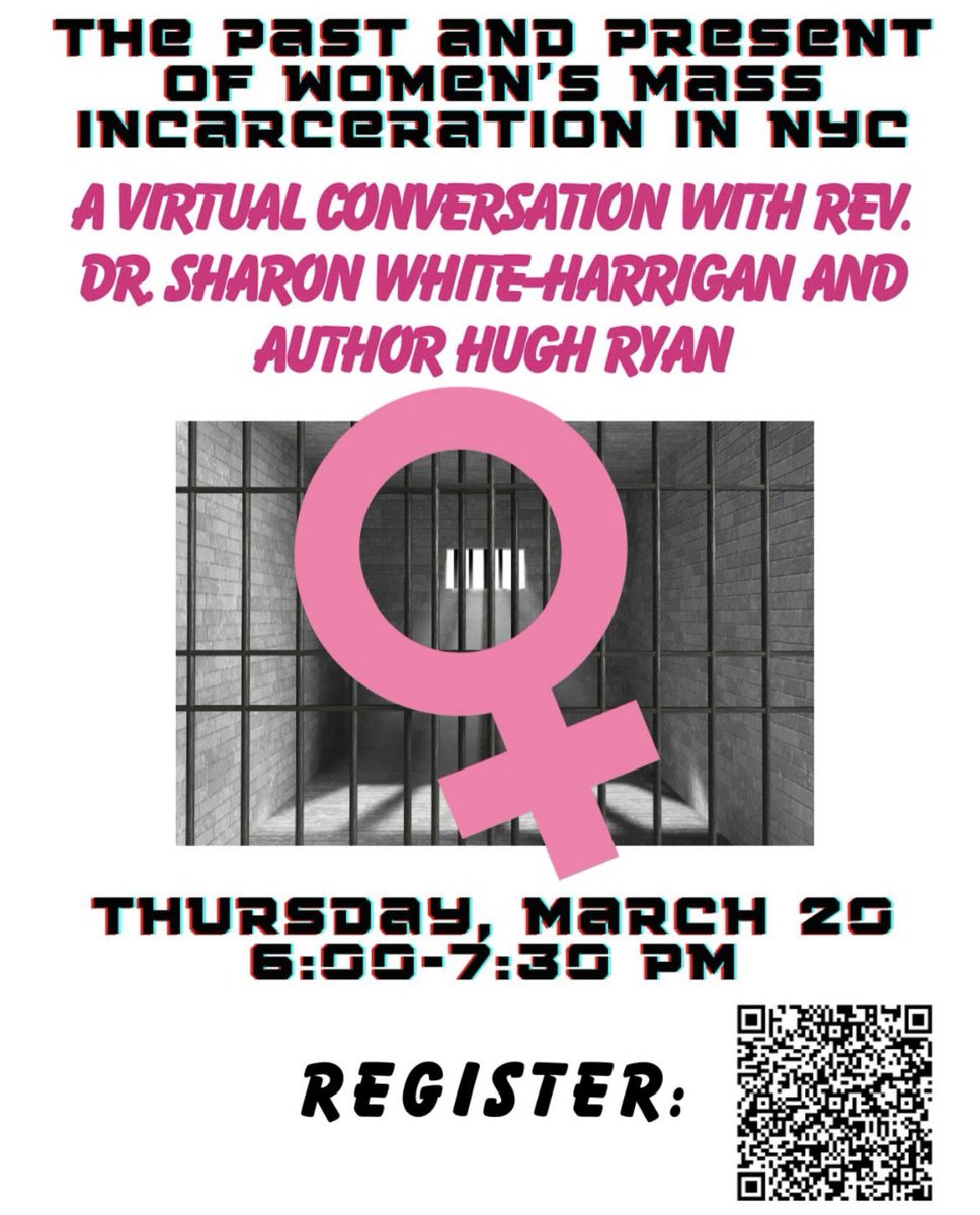 Join Us for a Powerful Conversation! 
Rev. Dr. Sharon White-Harrigan (Executive Director, WCJA)
Hugh Ryan (Author of The Women’s House of Detention: A Queer History of a Forgotten Prison)

📅 Thursday, March 20
⏰ 6:00 – 7:30 PM EST
💻 Virtual – Register now! [SCAN QR]