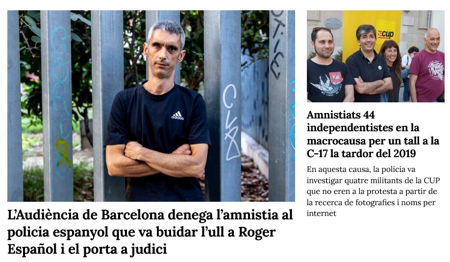 Deneguen l'amnistia al policia que va fer perdre un ull a en Roger Español, i amnistien 44 investigats pel tall de la C-17 a l'Ametlla del Vallès en protestes post-sentència.
Ho celebrem. Però... 👇