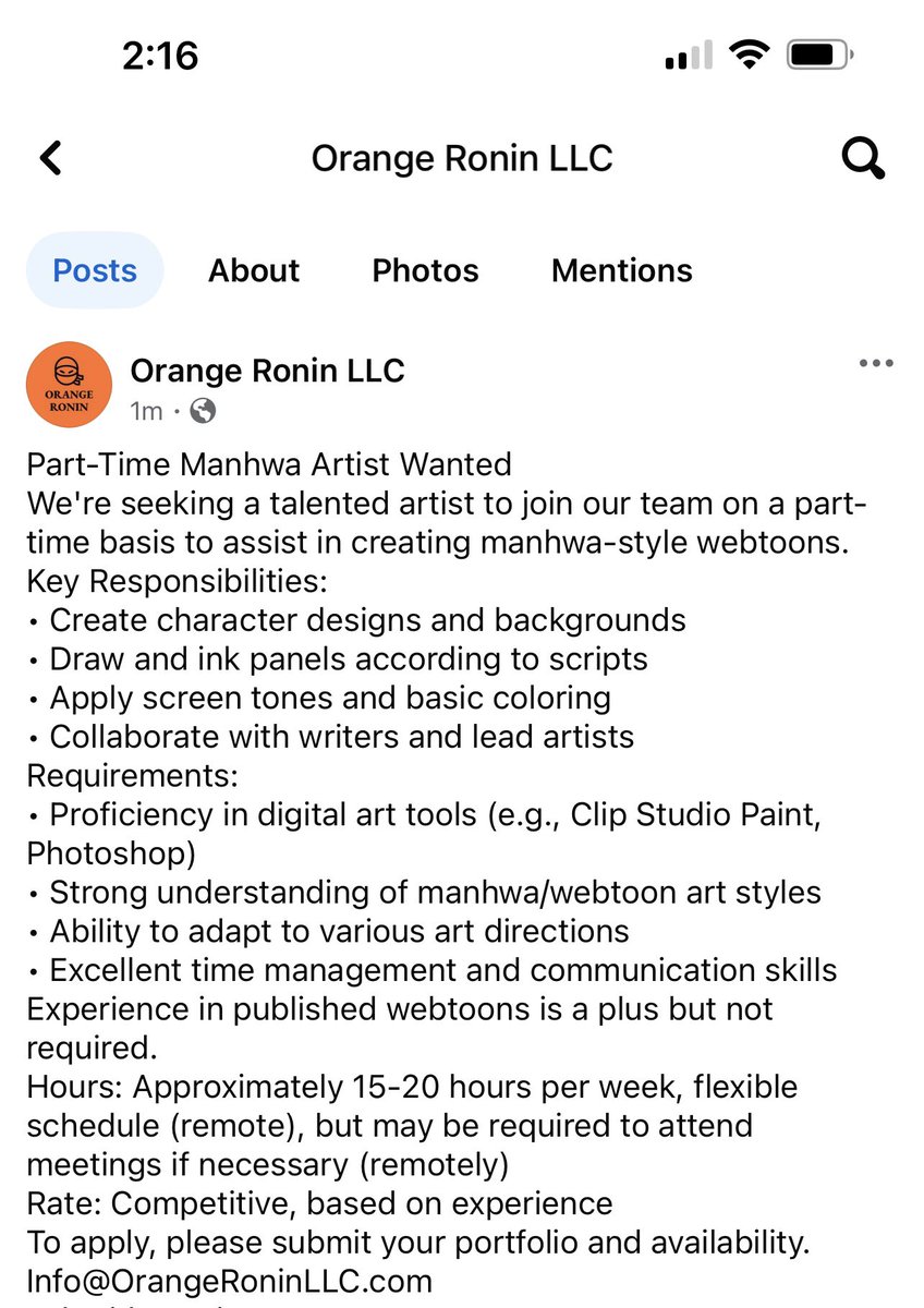 orange_llc2023's tweet photo. We are hiring! Looking for an artist to join our team. The responsibilities are as follows:
-create character designs and backgrounds
-draw and ink panels according to scripts
-apply screen tones and basic coloring and more 
Reach out to info@OrangeRoninLLC.com if interested https://t.co/h5mzxxDv4m