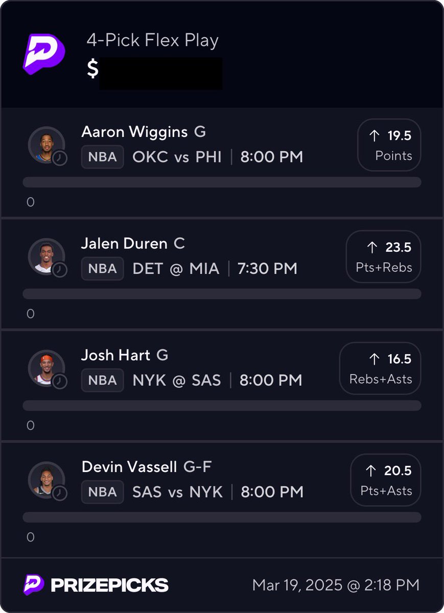 4-Pick today ft our Play of the Day!

Heating up over the past 2 days and feeling good about these spots✅

#PrizePicks #PrizePicksNBA #prizepickslocks
#PrizePicksToday

prizepicks.onelink.me/gCQS/shareEntr…