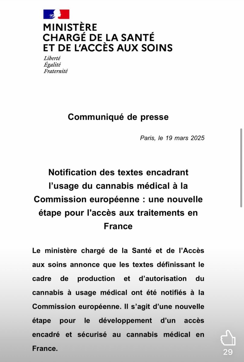 💥 Cannabis (saison 7 - épisode 3)
Les textes réglementaires sont notifiés à l’Europe. On en saura plus dans 3 mois ! 
En attendant, les patients déjà traités auront toujours accès à leurs médicaments jusqu’au 31 mars 2026. 

#douleur #cancer #scleroseenplaques #soinspalliatifs
