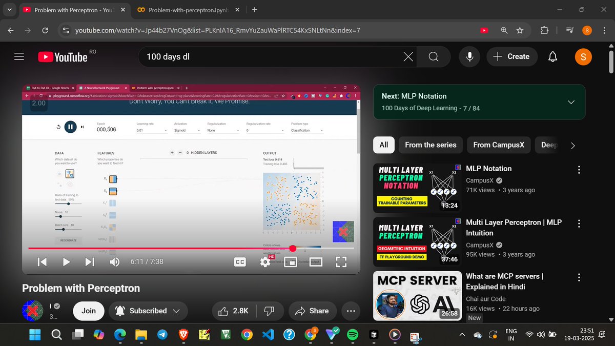 futurebeast_04's tweet image. Day 91 of #100DaysOfMLCode
1.Understood the detailed analogy of perceptron with its loss function and problem associated with it for non linear data
2.Creating my new portfolio website
#100DaysOfCode