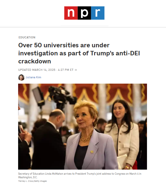 The U.S. Department of Education has launched investigations into 52 universities in 41 states, accusing the schools of using "racial preferences and stereotypes in education programs and activities." Read More by <a href="/julianahyekim/">Juliana 현혜 Kim</a> <a href="/NPR/">NPR</a>
loom.ly/yb1gWS4