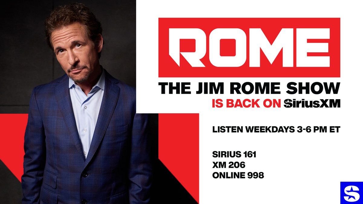 Good news, sports fans — The Jim Rome Show is back on @SiriusXM! Listen to  @jimrome's hottest takes weekdays 3-6 ET and on the SiriusXM app:  https://t.co/x6smwV8K1f, image size:1200x675