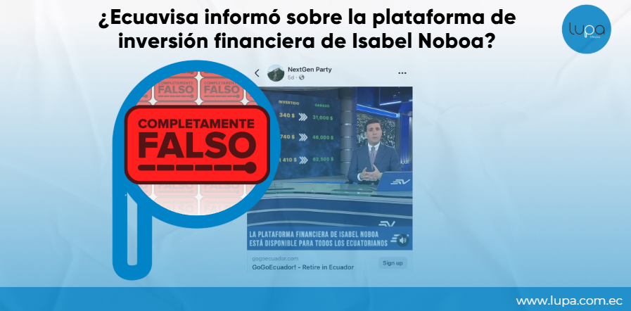 LupaMediaEC's tweet photo. 🔍 #FactCheckViral | 🚨 Cuidado: circula en redes una falsa publicidad que promociona una supuesta plataforma de inversión de Isabel Noboa, tía del presidente Daniel Noboa. 🎭 Se trata de una estafa tipo phishing.
🔎 ¿Cómo lo sabemos?
El contenido fue generado con inteligencia artificial, manipulando un reportaje de Ecuavisa. Alteraron voces, editaron una entrevista de Daniel Noboa (2023) y una conferencia de Isabel Noboa (2018). ❌ En ninguno de estos espacios se promovió una plataforma financiera.
⚠️Te explicamos la evidencia para que no caigas en la trampa: https://t.co/TqoS0AEGBN