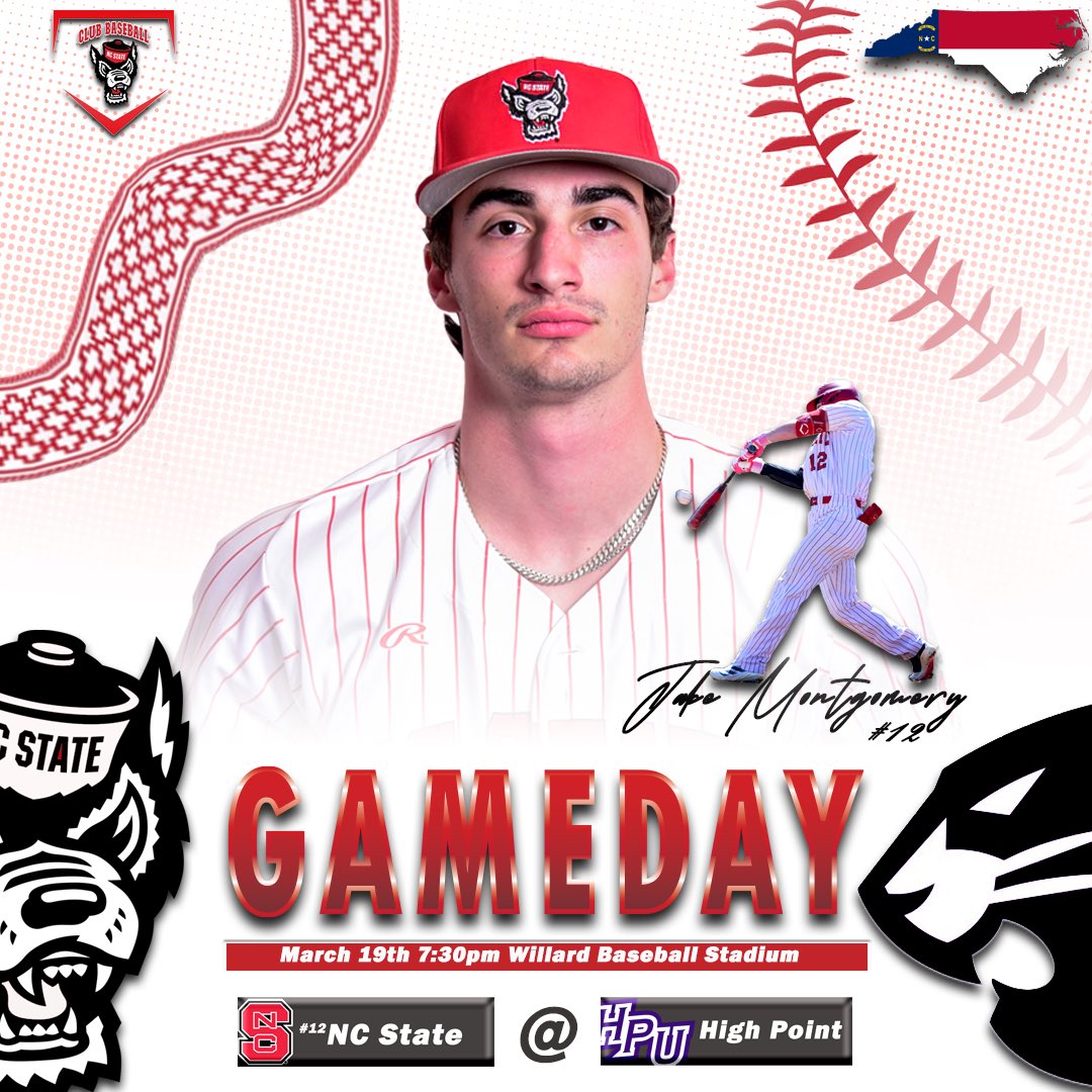 NCSUCBB's tweet photo. GAMEDAY @ High Point 

The Wolfpack travels to high point in game 1 of a 3 game mid week series. 
🆚High Point 
🕒 7:30 Pm
📍 High Point Willard Baseball Stadium

#GoPack #ClubPack9 https://t.co/km8mK9j85x