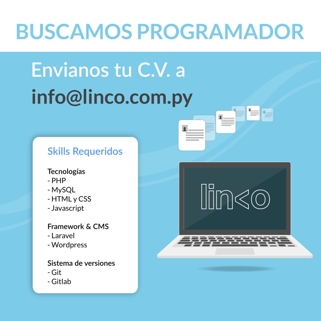 ¿Sos programador? ¡Te estamos buscando! 💻

Envía tu portafolio a  info@linco.com.py