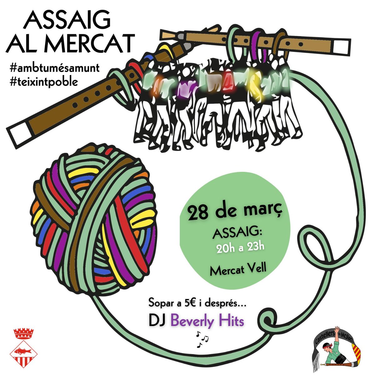 CastellerMollet's tweet photo. 🧶 Tornem a teixir poble! 🧶

🪡 Mercat Vell
🧵 28/03 - 20h

🪢 Assaig obert a tothom.
🫵🏼 Apunta't, vine i fes pinya!
🎛 Després hi haurà sopar i DJ!

🪀 Ho volem fer TOT, ens ajudes?

#castells #cdm #teixintpoble #ambtumesamunt https://t.co/QP6JbYgoor