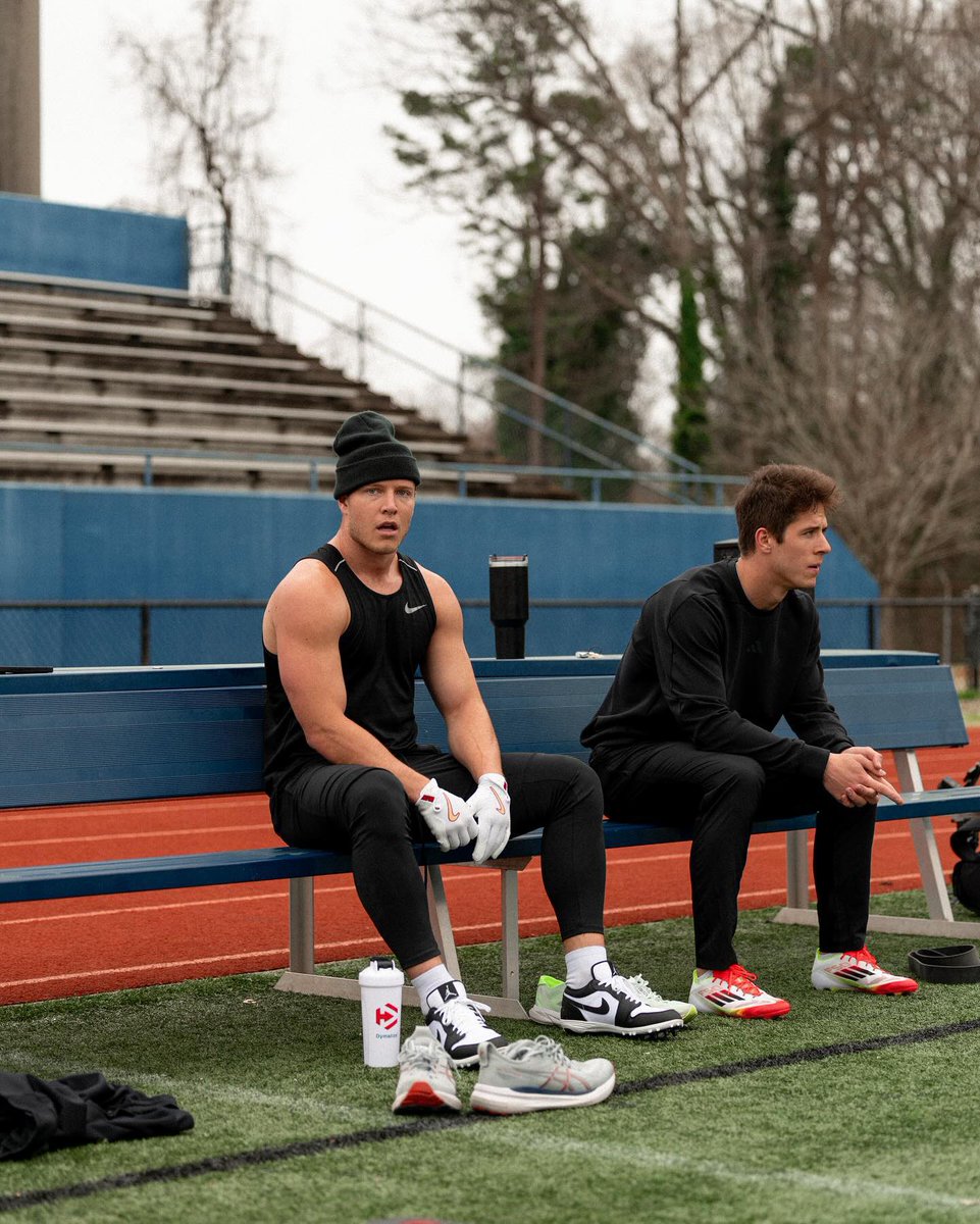 sfninerj's tweet photo. The McCaffrey brothers training together to prepare for the upcoming season 😤

#49ers || #Commanders 

📸: Evan Paterakis https://t.co/dO13zWHO8u