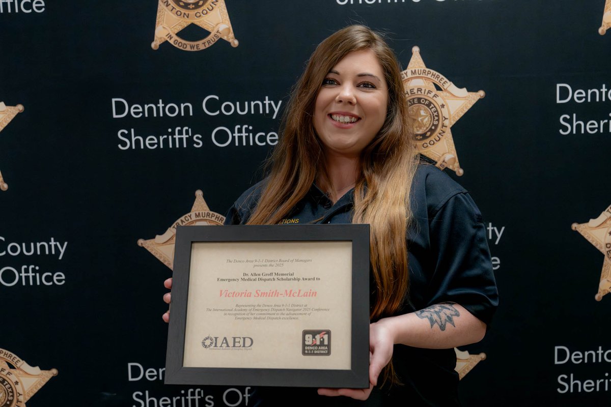 Victoria Smith was awarded the 2025 Dr. Allen Groff Emergency Medical Dispatch Scholarship from the Denco 9-1-1 District. This will allow Victoria to attend the NAVIGATOR Emergency Dispatch Conference, where she will gain valuable knowledge that will enhance her career.