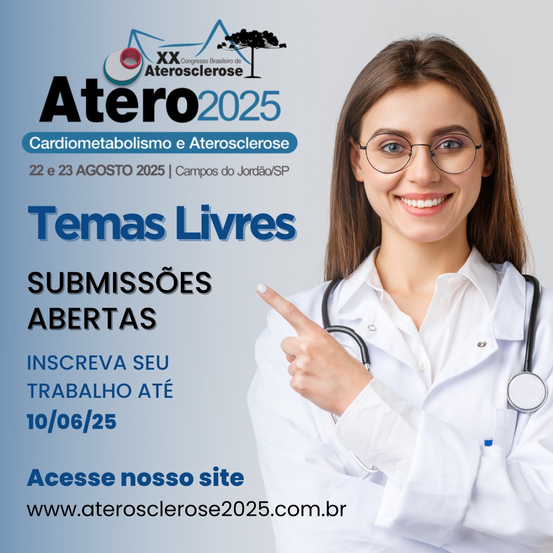 As submissões de Temas Livres para o XX Congresso Brasileiro de Aterosclerose já estão abertas! Este é o momento de compartilhar sua pesquisa. 

O prazo para inscrição vai até o dia 10 de junho, acesse aterosclerose2025.com.br