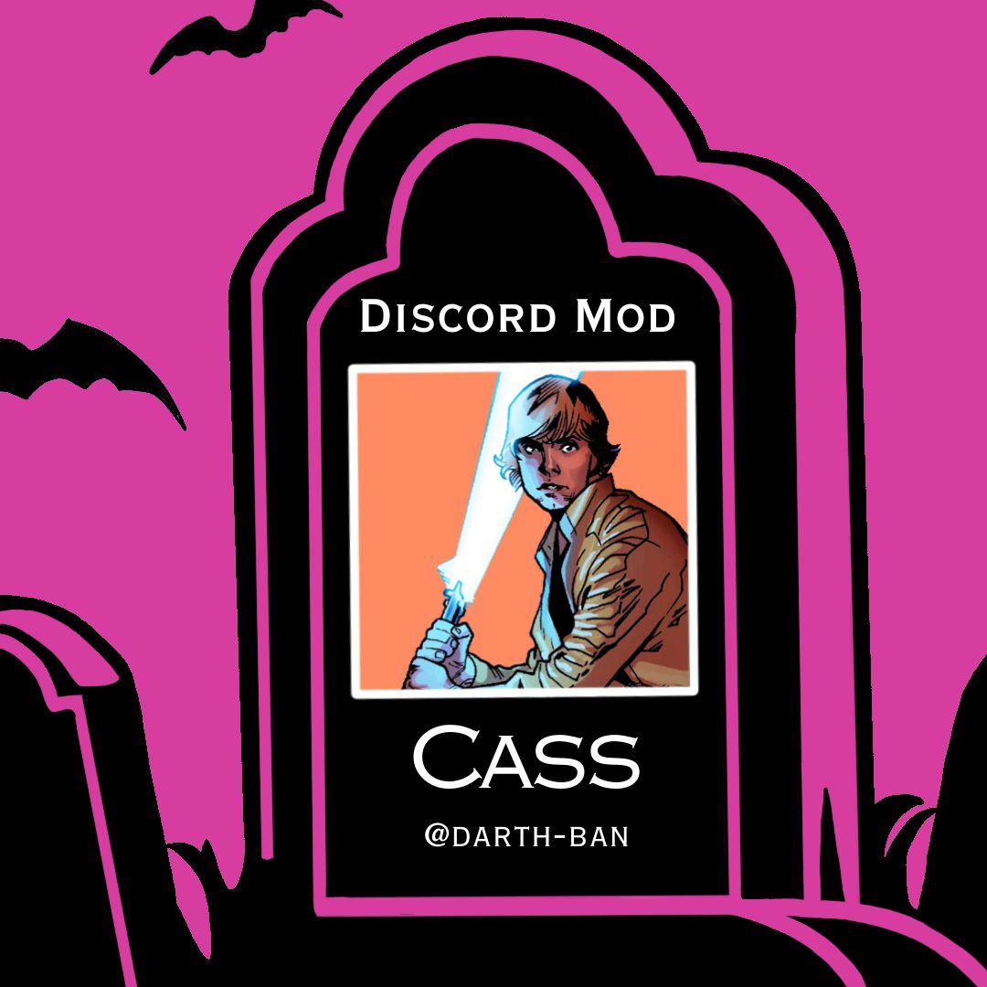 spookyswzine's tweet photo. Up next for our mod intros, meet Cass, our Discord Mod! They've been on the mod team for quite a few other Star Wars zines, and they're bringing both experience and adorable discord emojis with them to this project!
#StarWarsZine #StarWars #ModIntro https://t.co/4n8TdwgTCq