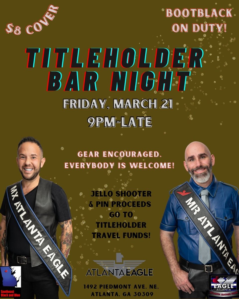 SEBlackAndBlue's tweet photo. Come join our Atlanta Eagle titleholders for their monthly barnight. https://t.co/tlQXdq2KwQ