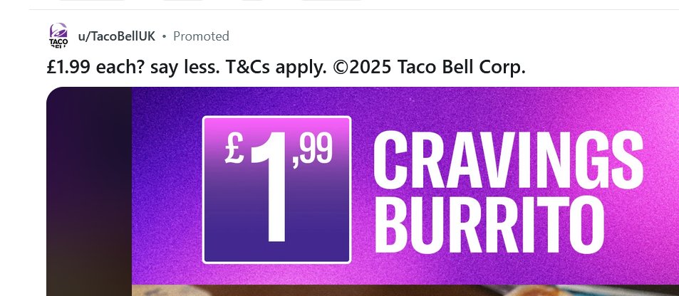 BikerSnep's tweet photo. @tacobelluk if ya gonna advertise stuff can you try to use a . not a , ie correctly unless that burrito thing is £199 ? https://t.co/61I4gMeSEy