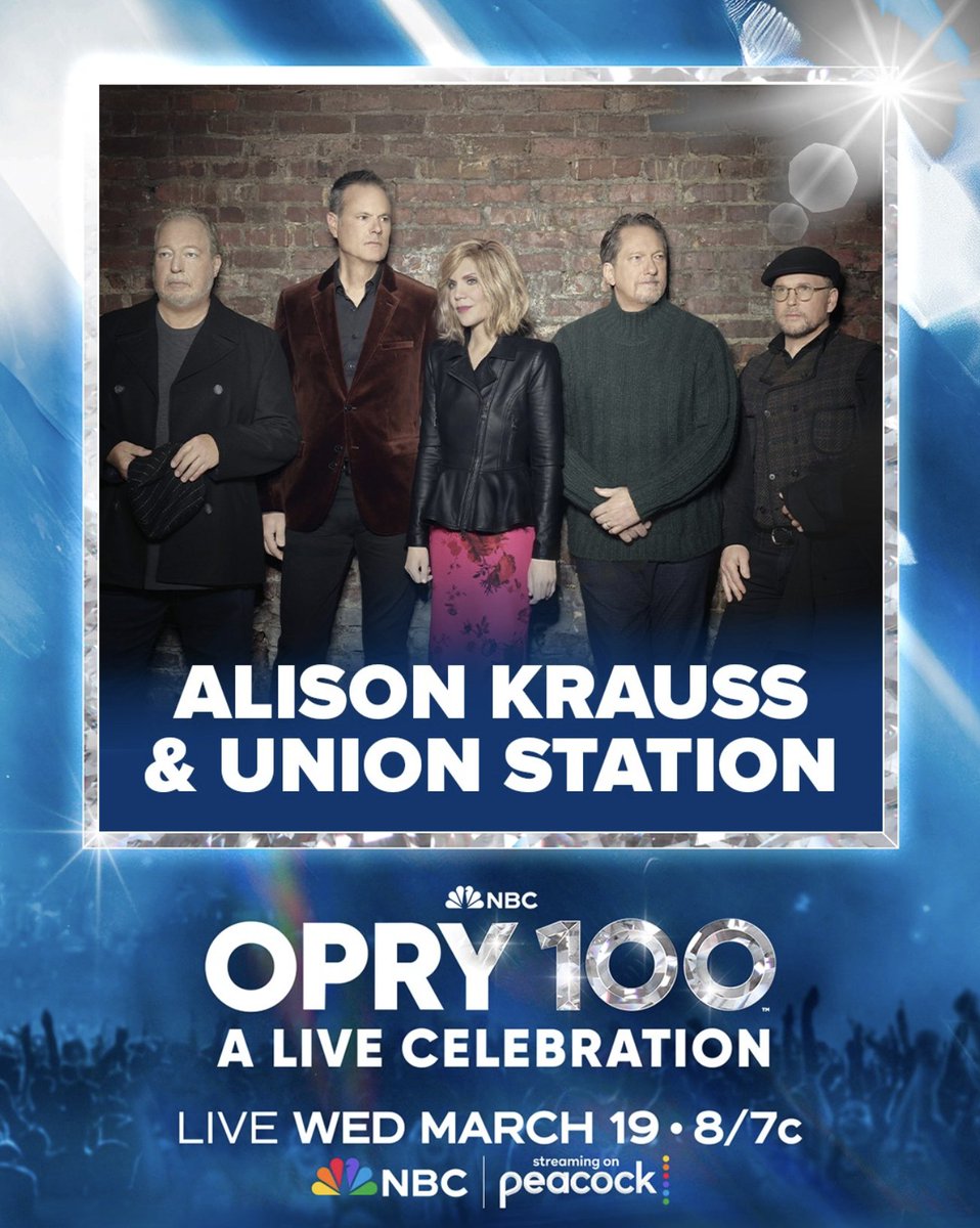 Tune into NBC &amp; <a href="/peacock/">Peacock</a> tonight at 8/7c to see Alison Krauss &amp; Union Station ft. Jerry Douglas along with Stuart Duncan performing at Opry 100: A Live Celebration. #Opry100