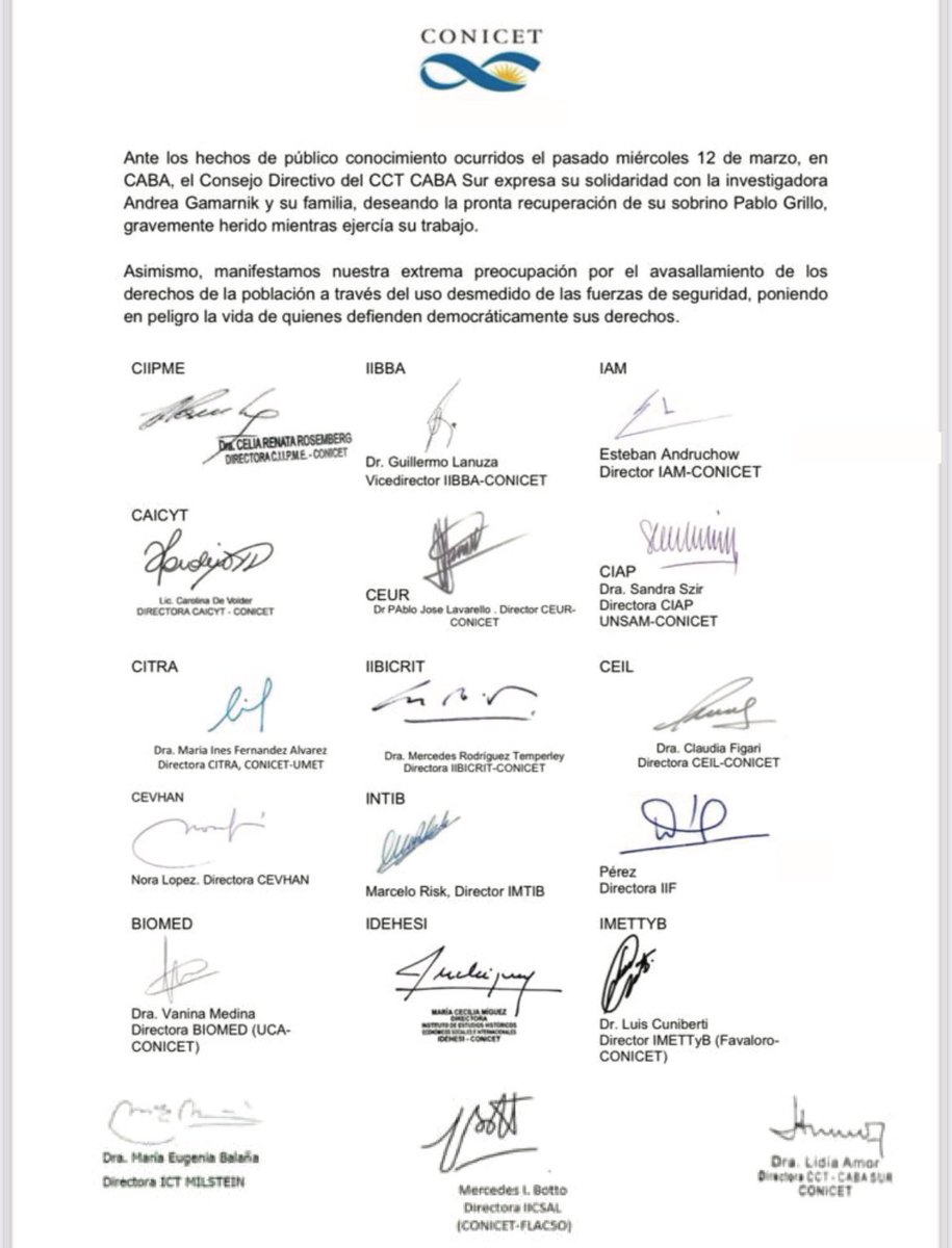 Gracias por la circular CONICET CCT CABA SUR