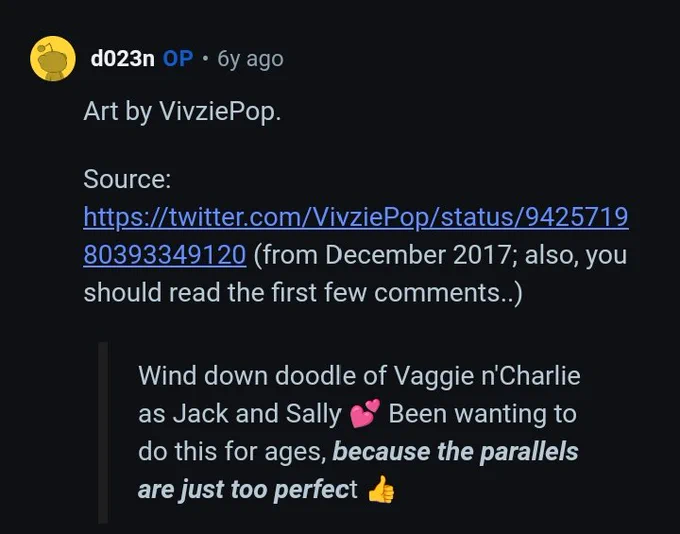 Plus these being posted loooong before the pilot aired. no one was twisting her arm to say that Chaggie's theme song could be a very sexual song or that they parallel the couple from Nightmare Before Christmas