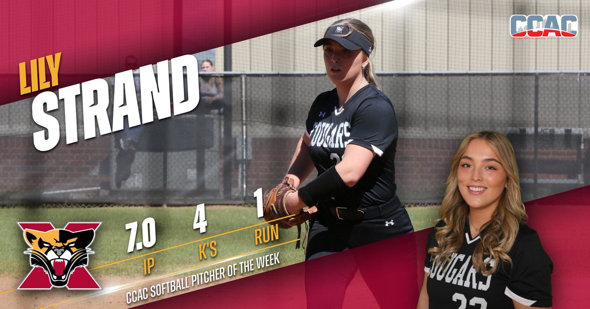 Congrats to Lily Strand from <a href="/SXUsoftball/">SXU Softball</a> on being named the CCAC Softball Pitcher of the Week for the second week in a row! #GoCougs🐾🥎 #WeAreSXU