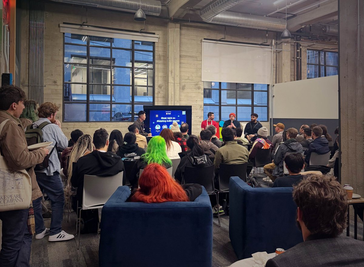 WHAT A NIGHT! Last night we hosted 100+ indie devs for a happy hour panel and the energy was unmatched. So many interesting tidbits on what indies need to succeed in this moment:

1. Doing more with less. Smart use of AI tools can stretch resources, speed up workflows, and help