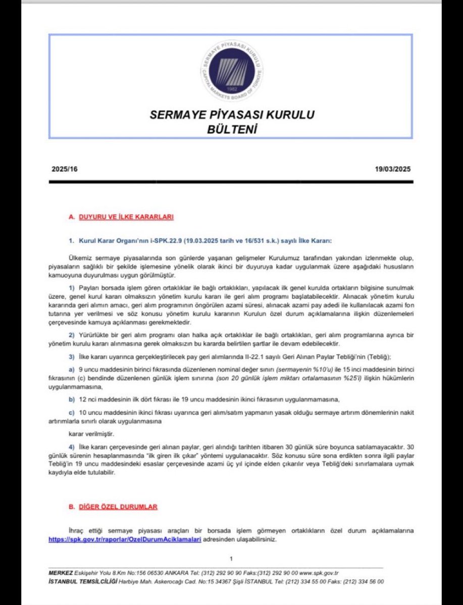 🛑 SPK Bülten “Geri alım için şirket yönetim kurulu kararı yeterli olacak.”

Endeks etkisi en yüksek 2. Şirket olan #bimas geri alım programına SPK izin vermemişti.  

İlk geri alımı bakalım kim başlatacak.