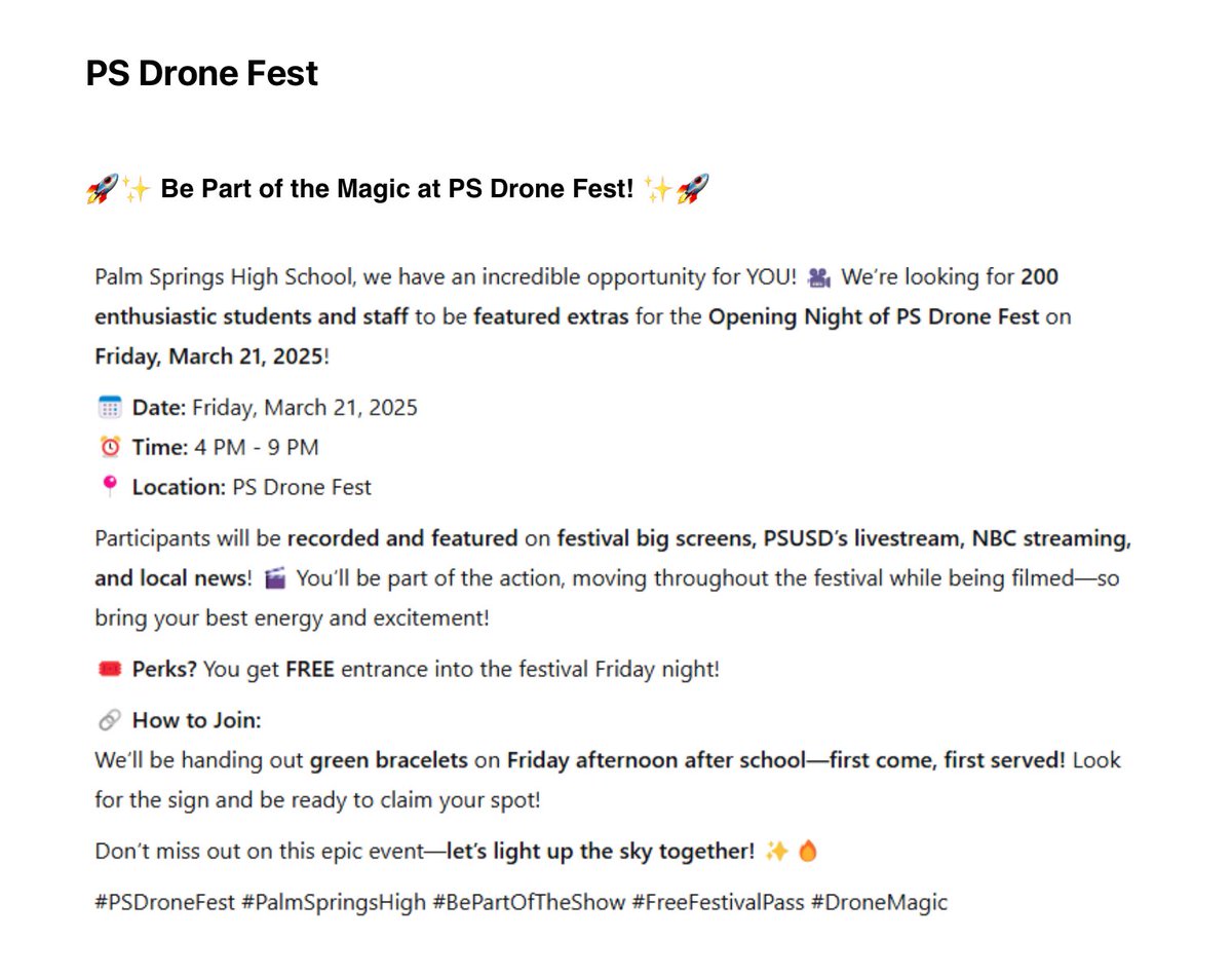 If you’d like to patriciate don’t forget to come by and get your tickets for the drone fest during lunch Friday (3/21)!