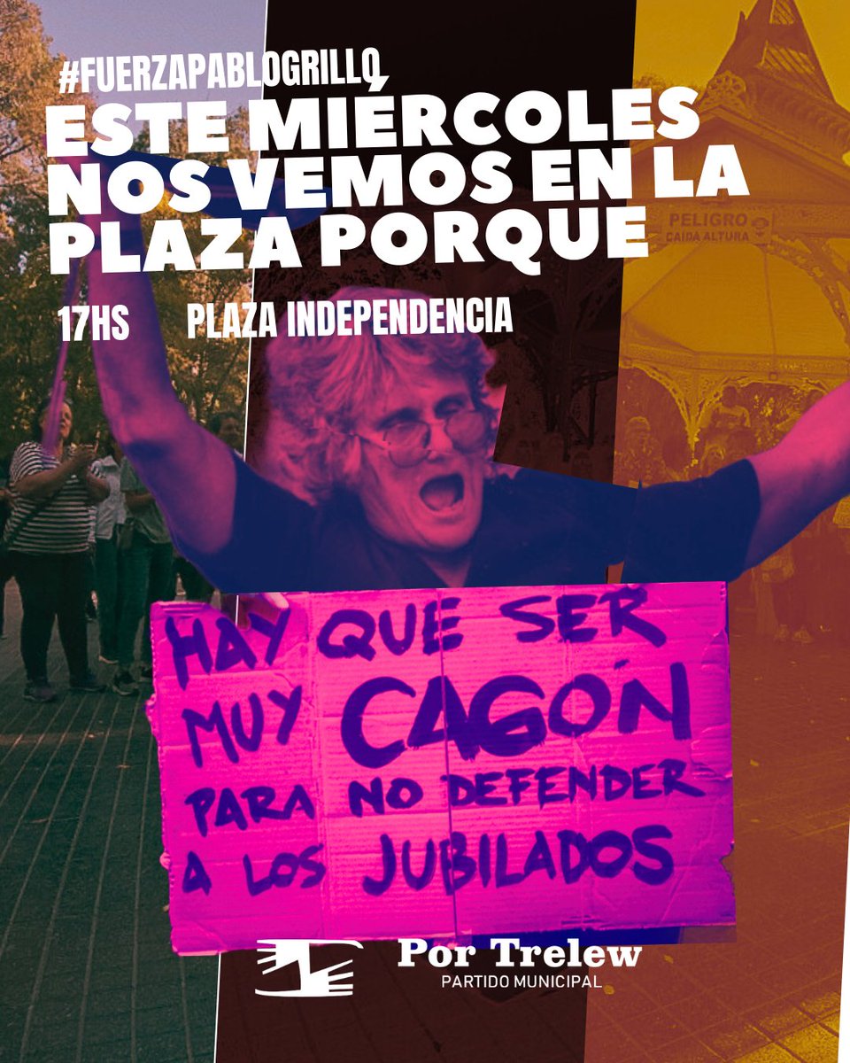PorTrelew1's tweet photo. Este miércoles salimos a la calle porque "hay que ser muy CAGÓN para no defender a lxs jubilados". Nos vemos en Plaza Independencia. https://t.co/0R3ZDejbS3
