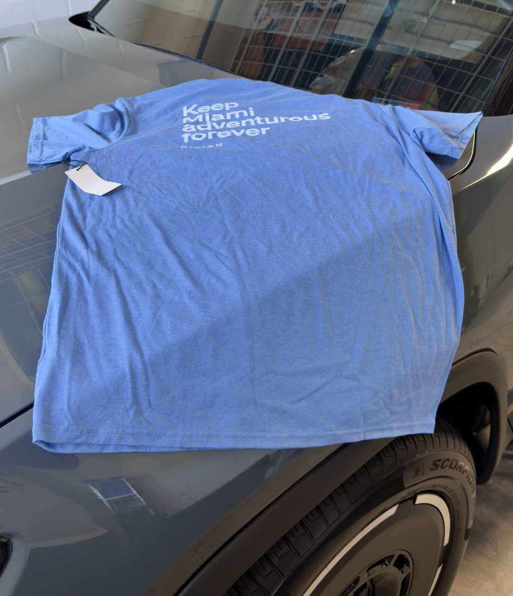 Let’s do a simple Like &amp; RT for this giveaway. I have a “Keep Miami Adventurous Forever” shirt from the grand opening of the Miami Rivian Space. Size is 2XL.

Like this post and RT it to enter! Winner will be picked tonight at 9:00 PM EDT.