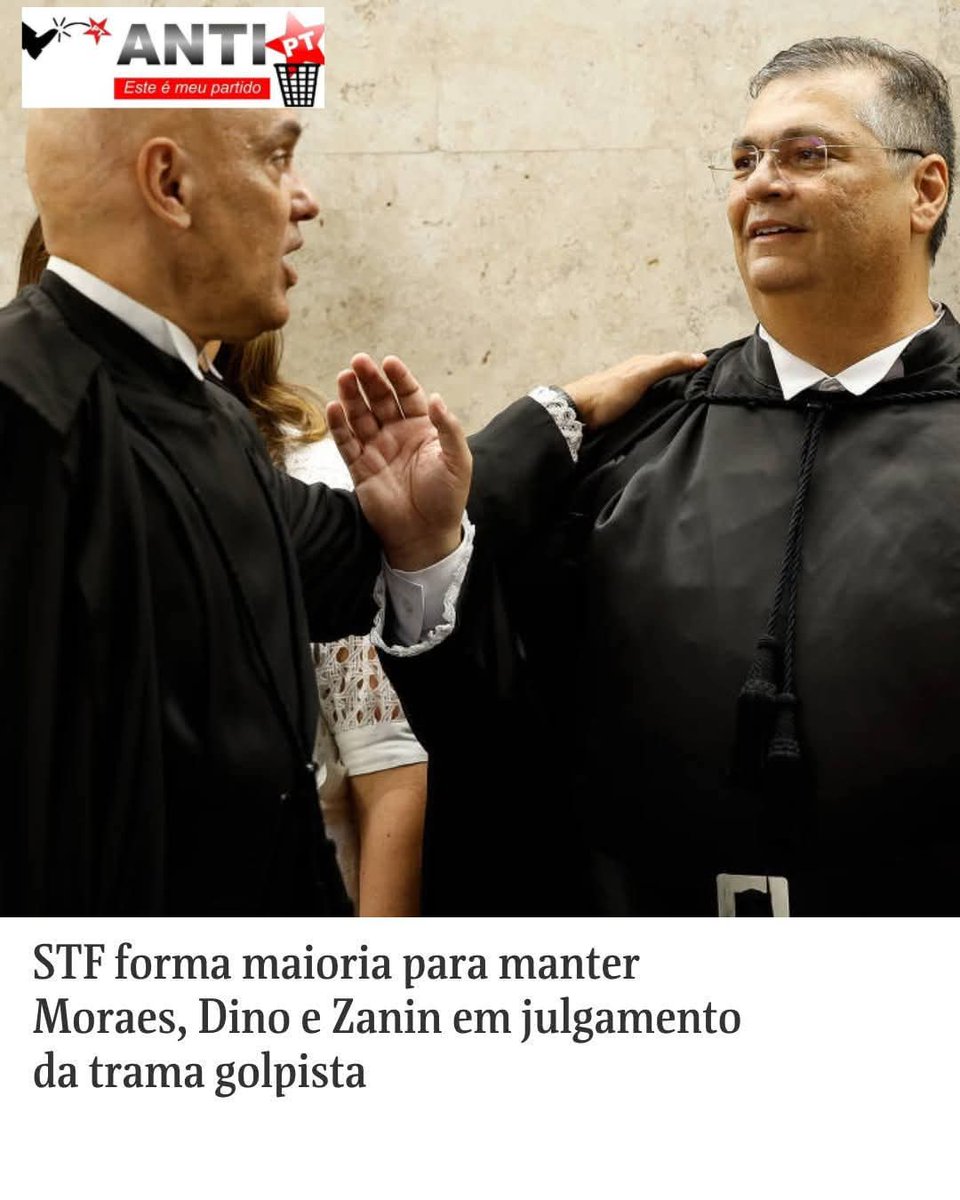 AntPToficial's tweet photo. Para surpresa de ninguém, #STF forma maioria para manter AlexandreDeMoraes, #FlávioDino e #Zanin em julgamento da trama golpista. Plenário começou a julgar nesta quarta, recursos de #Bolsonaro, #BragaNetto e #MarioFernandes para suspeição de ministros!
#AcordaBrasil 🇧🇷 https://t.co/ACO0hpwALY