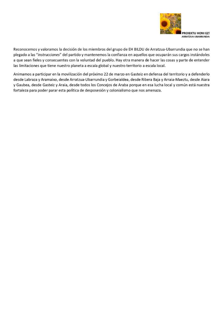 ArabaBizirik's tweet image. "La política de moqueta de EH BILDU o cómo perder el Norte", Proiektu honi ez! (Arratzua-Ubarrundia)