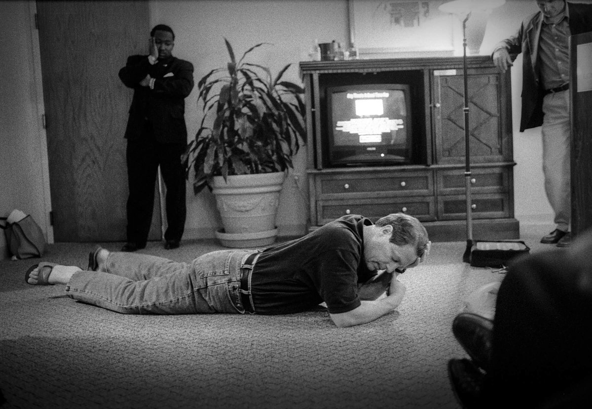 Punished_Jess's tweet image. Al Gore laying on the floor after Florida was put back into the uncalled column