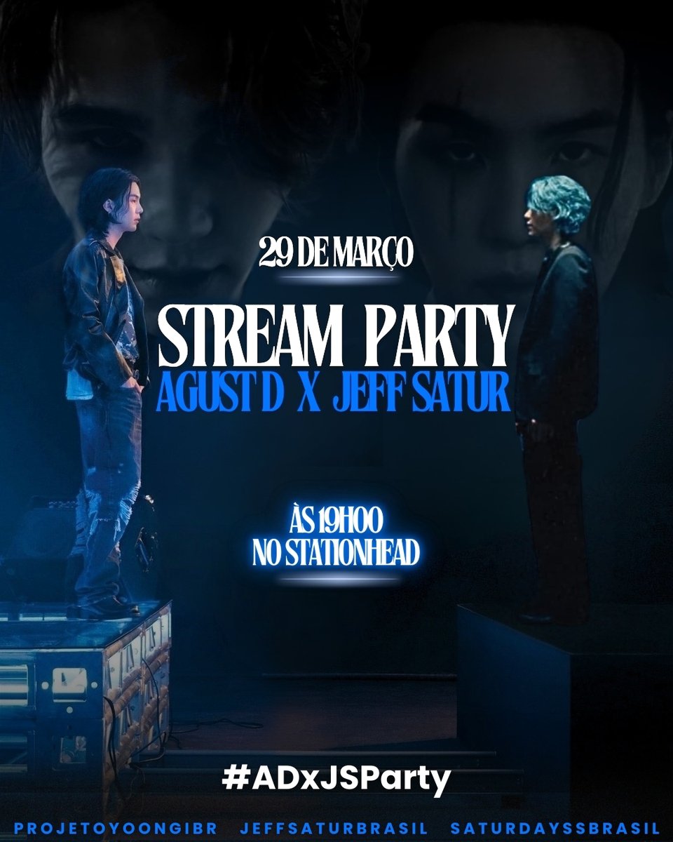 📢 Agust D x Jeff Satur x Collab 📢

Temos o prazer de anunciar nossa mais nova colaboração, #AgustD x #JeffSatur 🔥
Junte-se a nós💥

📅: 29/03
⏰: 19h BRT 🇧🇷
📍: stationhead.com/projetoyoongibr

#SUGA #슈가 #Saturdayss #StudioOnSaturn #ADxJSParty <a href="/jeffsaturbrasil/">𝗝𝗘𝗙𝗙 𝗦𝗔𝗧𝗨𝗥 𝗕𝗥𝗔𝗦𝗜𝗟 🇧🇷</a> <a href="/SATURDAYSSBR/">Saturdayss Brasil — Por Jeff Satur</a>