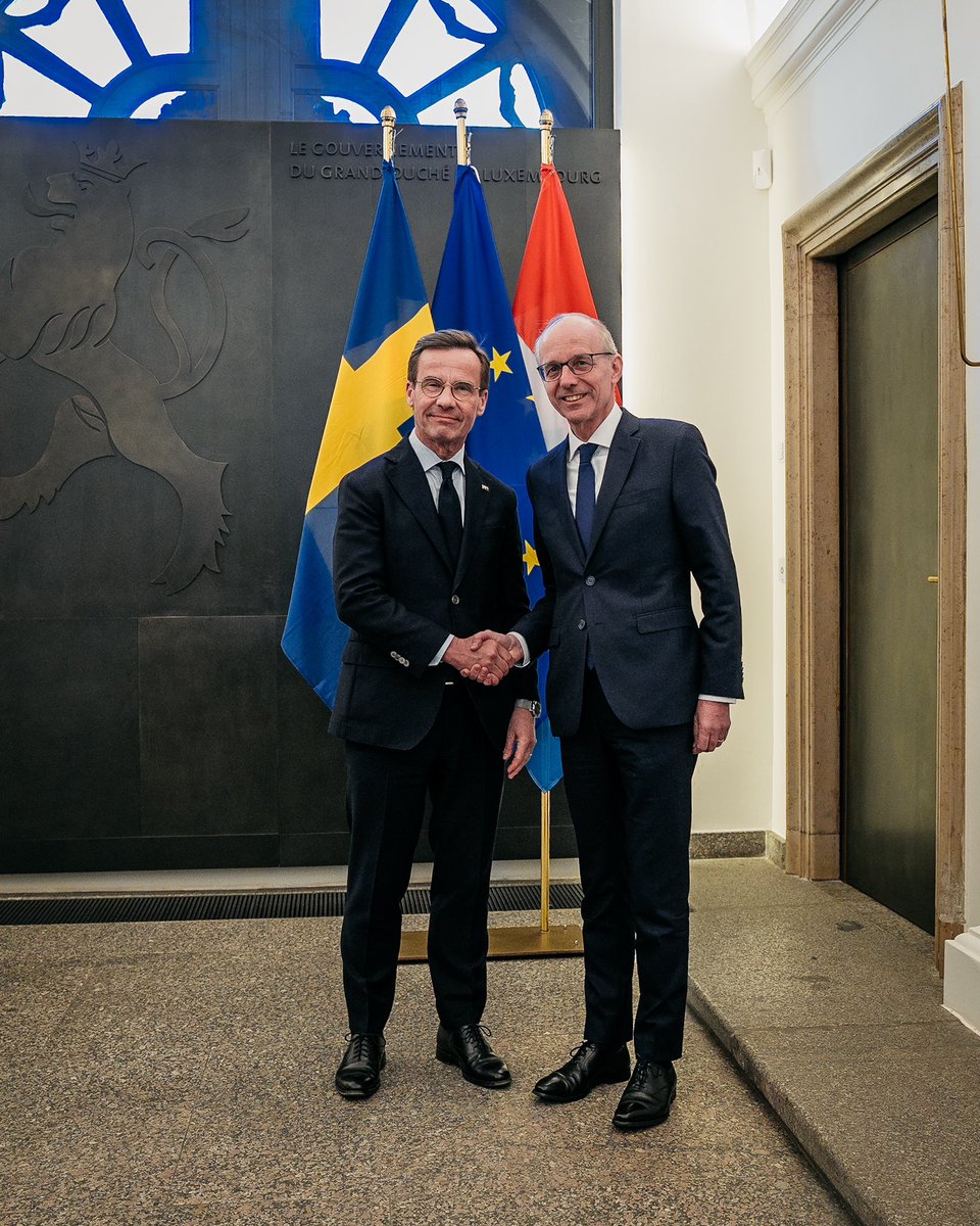 SwedishPM (@swedishpm) on Twitter photo Productive meeting today with Luxembourg’s Prime Minister <a href="/LucFrieden/">Luc Frieden</a> on Ukraine and European competitiveness.
Look forward to continuing our excellent cooperation. Productive meeting today with Luxembourg’s Prime Minister <a href="/LucFrieden/">Luc Frieden</a> on Ukraine and European competitiveness.
Look forward to continuing our excellent cooperation.