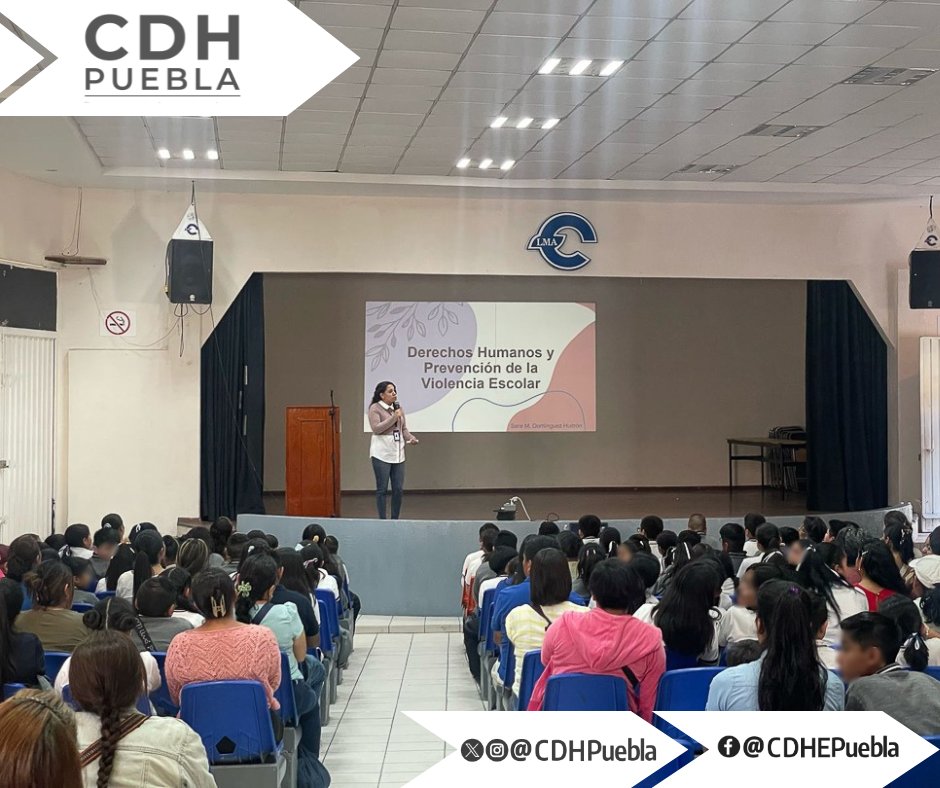 CDHPuebla's tweet photo. 📚👩‍🏫 La #CDHPuebla impartió la conferencia "Derechos Humanos y Prevención de la Violencia Escolar" al alumnado de nivel primaria, turno vespertino, así como a madres y padres de familia del Centro Escolar Licenciado Miguel Alemán #CELMA.
✅ Fortalecemos la conciencia y la protección de los derechos fundamentales desde la infancia.