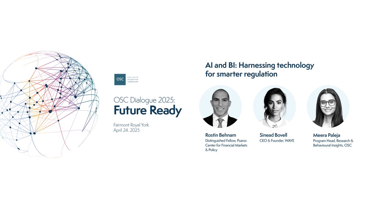 The 𝘈𝘐 𝘢𝘯𝘥 𝘉𝘐: 𝘏𝘢𝘳𝘯𝘦𝘴𝘴𝘪𝘯𝘨 𝘵𝘦𝘤𝘩𝘯𝘰𝘭𝘰𝘨𝘺 𝘧𝘰𝘳  𝘴𝘮𝘢𝘳𝘵𝘦𝘳 𝘳𝘦𝘨𝘶𝘭𝘢𝘵𝘪𝘰𝘯 discussion at #OSCDialogue will bring  together Rostin Behnam, Distinguished Fellow, Psaros Center for Financial  Markets and Policy; Sinead Bovell ...