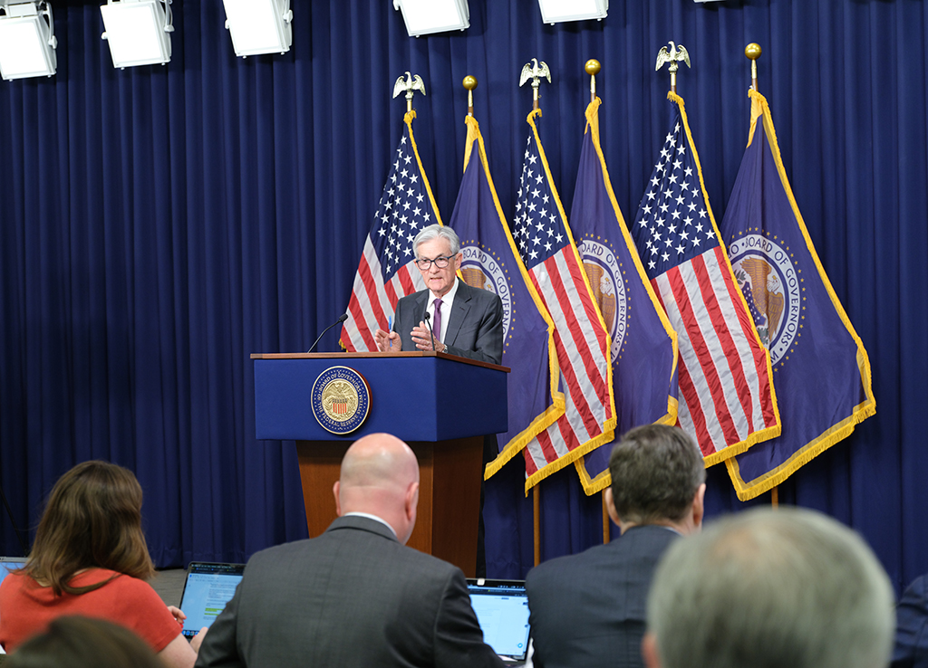 Chair Powell answers reporters' questions at the FOMC press conference on March 19, 2025.  