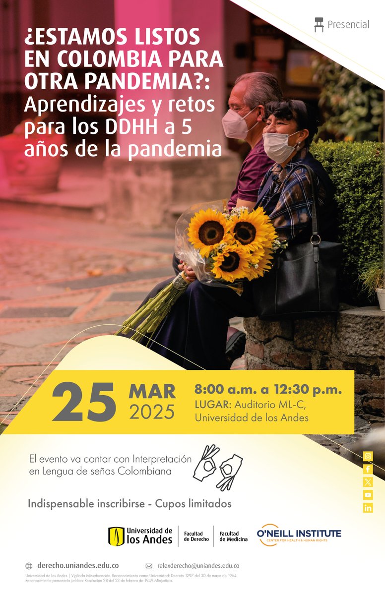 Este 25 de marzo, acompáñanos en "¿Estamos listos en Colombia para otra pandemia?: Aprendizajes y retos para los DDHH a 5 años de la pandemia" en <a href="/UniandesDerecho/">UniandesDerecho</a>. Analizaremos los desafíos para los #DDHH tras el #COVID19 con <a href="/PaiisUniandes/">PAIIS</a>, <a href="/naacevedog/">Natalia Acevedo Guerrero</a>, y <a href="/HilosdeAriadna/">Ariadna Tovar Ramírez</a> del