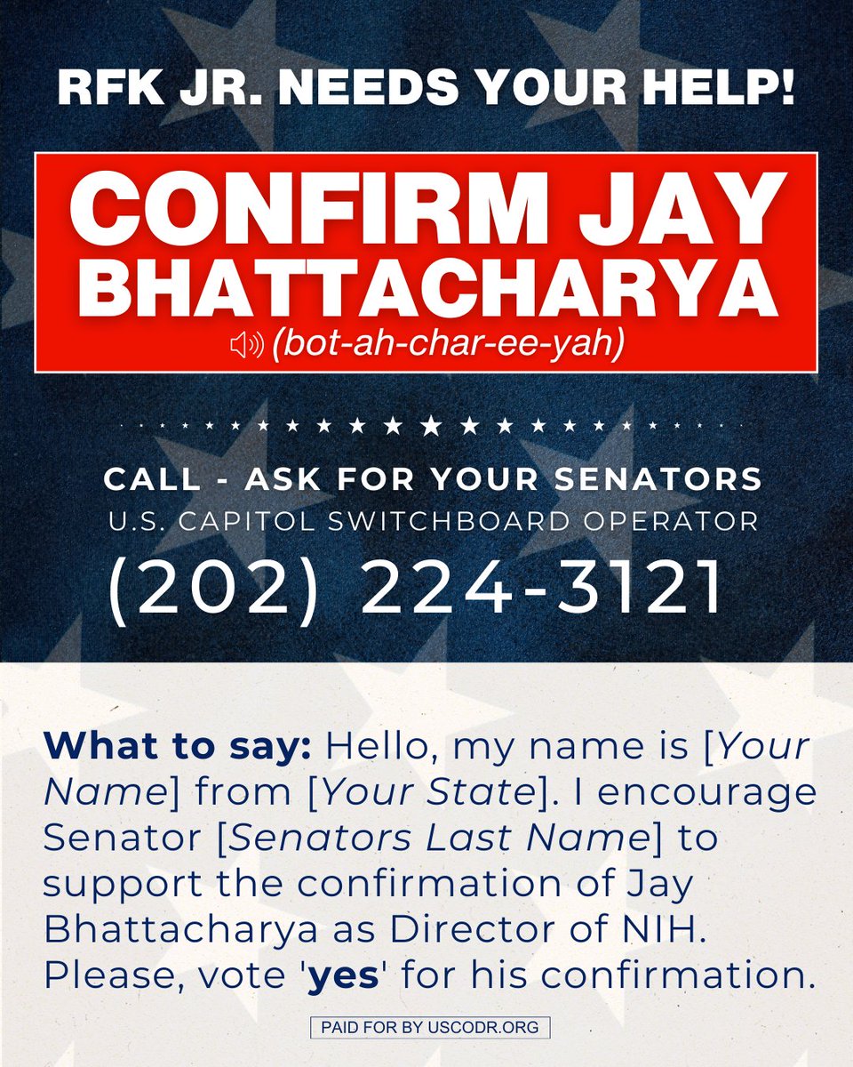 uscodr's tweet image. ASK YOUR SENATORS TO CONFIRM RFK Jr.&apos;s TEAM: JAY BHATTACHARYA, MARTY MAKARY, MEHMET OZ and JIM O&apos;NEILL!  

The Senate HELP Committee advanced Jay Bhattacharya (NIH Director) and Marty Makary (FDA Commissioner) on March 13th, while Dave Weldon&apos;s CDC Director nomination was…