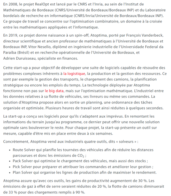 Le GĂ©nie Humain (@legeniehumain) on Twitter photo Issue du projet RealOpt initiĂ© par le CNRS et lâInria, la startup đ«đ· Atoptima exploite de nouveaux modĂšles mathĂ©matiques pour optimiser les flux logistiques. Elle promet « +30% de gains de productivitĂ©, -33% de camions sur les routes, et -20% de CO2. »
techniques-ingenieur.fr/actualite/arti⊠Issue du projet RealOpt initiĂ© par le CNRS et lâInria, la startup đ«đ· Atoptima exploite de nouveaux modĂšles mathĂ©matiques pour optimiser les flux logistiques. Elle promet « +30% de gains de productivitĂ©, -33% de camions sur les routes, et -20% de CO2. »
techniques-ingenieur.fr/actualite/artiâŠ
