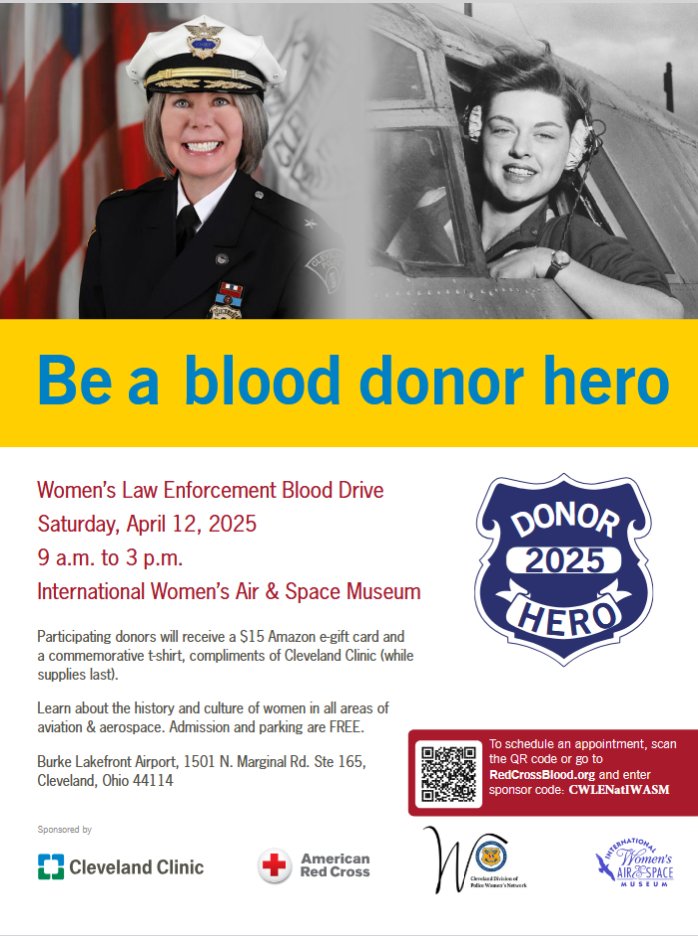 Be a Blood Donor Hero! Sat., April 12 from 9am to 3pm at the International Women's Air &amp; Space Museum.
And while you're there, learn about the daring, adventurous female pilots who contributed to the world of flight and space! Admission &amp; parking free.