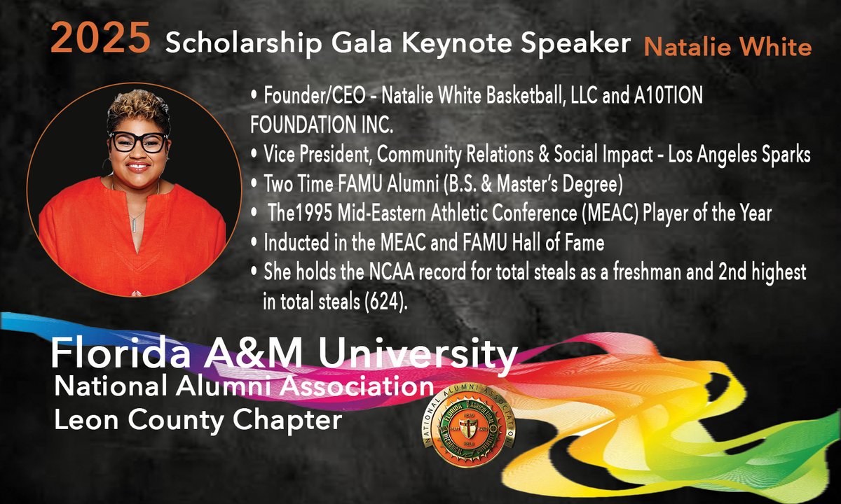 FAMUNAALCC's tweet photo. We can't wait to see Natalie "Pocketbook" White as our Keynote Speaker for the Leon County Chapter Scholarship Gala on April 11th! See you at the FAMU Grand Ballroom, 7pm! 

Go to https://t.co/GYQRwTgTTj for tickets! https://t.co/Ekv4jxf5bh