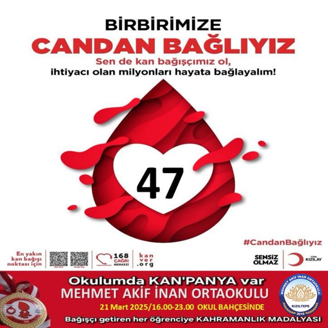 21.03.2025 tarihinde saat 16.00-23.00 arası bir canı kurtarmak için minik bir adım atmanın büyük bir değer taşıdığını hatırlatmak isteriz. İftardan sonra, hep birlikte kan bağışında bulunarak, yaşam mücadelesi veren birine umut olabilirsiniz.