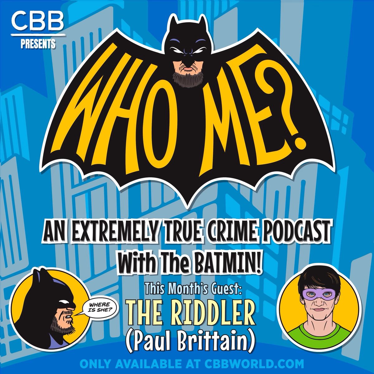 ComedyBangBang's tweet photo. An all-new Who Me? with @PaulBrittain3 as THE RIDDLER?????? 

Riddle me this: where is she? https://t.co/Vczhh8jMXS