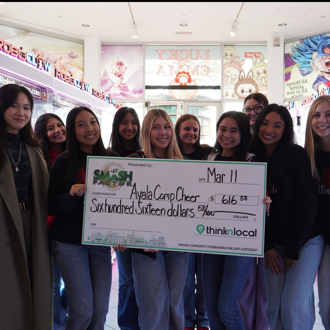 thinknlocal's tweet photo. 🎉 Congratulations to Ayala Comp Cheer on their successful fundraiser! Huge thanks to Robo Hunters and Smash Factor for supporting the community! 👏 https://t.co/60HIZ4xINu