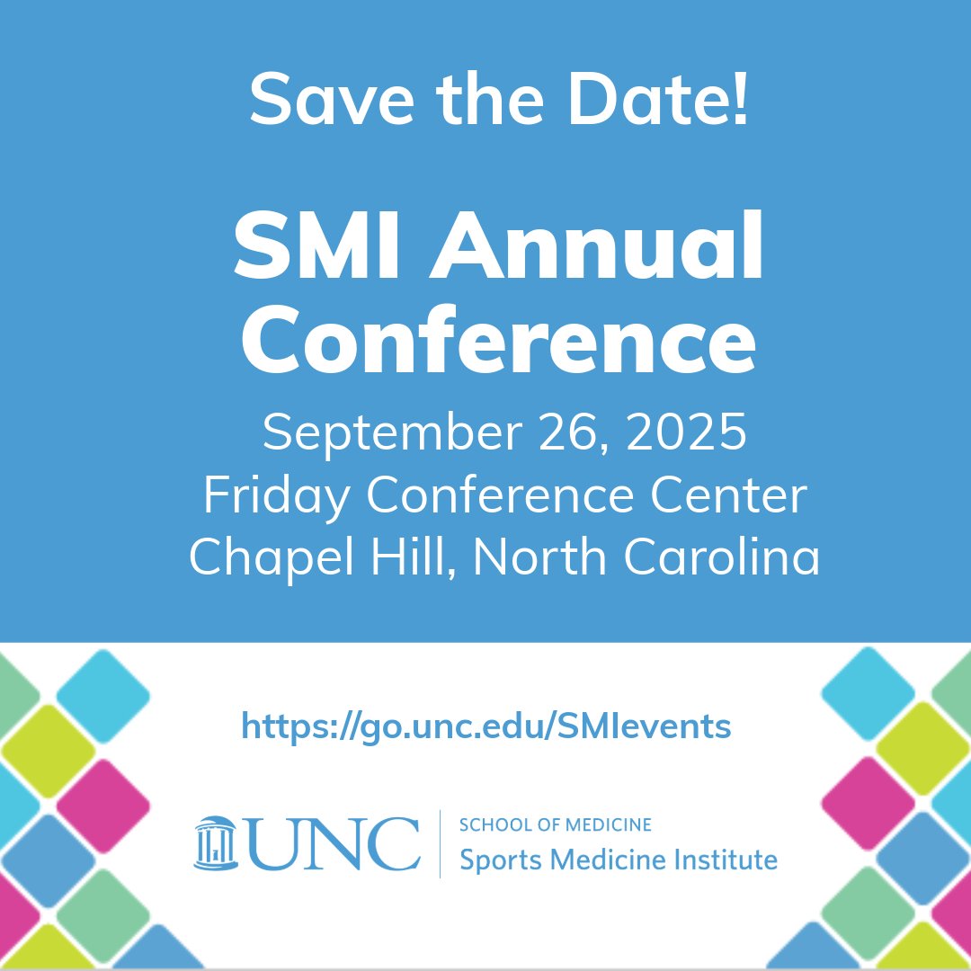 UNC Sports Medicine Institute (@unc_smi) on Twitter photo Plan to join us for our Annual Conference on Friday, Sept 26, in Chapel Hill! More details to come.
<a href="/UNC_SOM/">UNC School of Medicine</a> <a href="/UNC_Health_Care/">UNC Health</a> <a href="/UNCEXSS/">UNC EXSS</a> <a href="/uncsportsmed/">UNC Athletic Training</a> Plan to join us for our Annual Conference on Friday, Sept 26, in Chapel Hill! More details to come.
<a href="/UNC_SOM/">UNC School of Medicine</a> <a href="/UNC_Health_Care/">UNC Health</a> <a href="/UNCEXSS/">UNC EXSS</a> <a href="/uncsportsmed/">UNC Athletic Training</a>