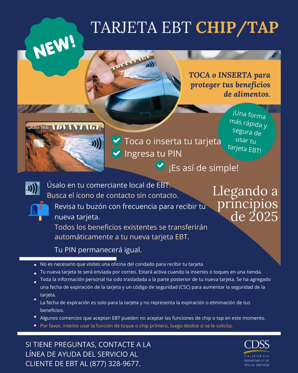 stlrsvcs's tweet image. 🚨 New EBT Chip Cards Coming! 🚨

💳 What to know:
✔ Better fraud protection
✔ New security features
✔ Check your mail &amp;amp; update your address if needed
Need help? Call (877) 328-9677. Stay safe! 🙌

#EBT #ChipCard #ProtectYourBenefits