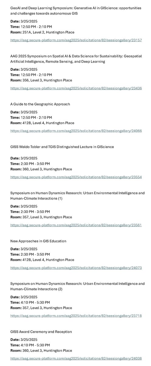 AAG_GISS's tweet image. 🚀 GISS Specialty Group Sessions – Day 2 (March 25) at #AAG2025! 🌍
📄 Explore the full Day 2 session list in the images below!
🔗 Complete session list for all days:
docs.google.com/document/d/1Vz…