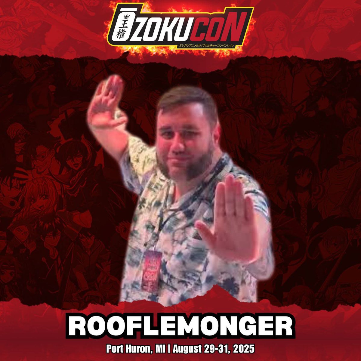Ōzokucon (@ozokucon) on Twitter photo GUEST ANNOUNCEMENT | ROOFLEMONGER
Hellooooo and welcome <a href="/Rooflemonger/">Rooflemonger 🔜 Evo 🦍🦧🐵</a> to the Ōzokucon Special Guest Roster as one of our featured Content Creators/Influencers
We are honored to feature such a legendary voice of the FGC community and video game world 🔥 GUEST ANNOUNCEMENT | ROOFLEMONGER
Hellooooo and welcome <a href="/Rooflemonger/">Rooflemonger 🔜 Evo 🦍🦧🐵</a> to the Ōzokucon Special Guest Roster as one of our featured Content Creators/Influencers
We are honored to feature such a legendary voice of the FGC community and video game world 🔥