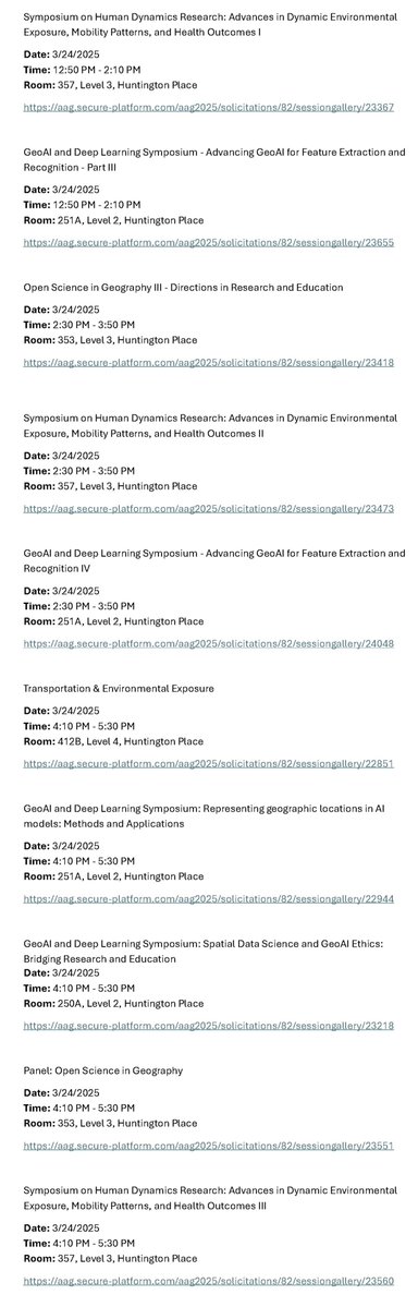 AAG_GISS's tweet image. 🚀 GISS Specialty Group Sessions – Day 1 (March 24) at #AAG2025! 🌍
📄 Explore the full Day 1 session list in the images below!
🔗 Complete session list for all days:
docs.google.com/document/d/1Vz…