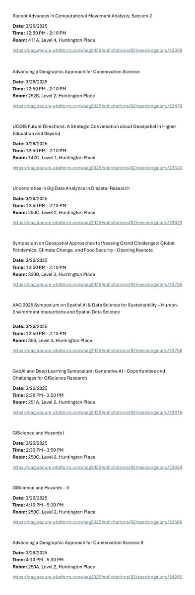 AAG_GISS's tweet image. 🚀 GISS Specialty Group Sessions – Day 3 (March 26) at #AAG2025! 🌍
📄 Explore the full Day 3 session list in the images below!
🔗 Complete session list for all days:
docs.google.com/document/d/1Vz…
