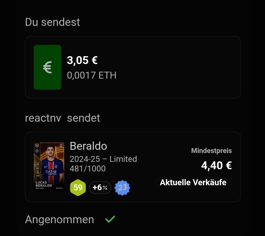 🔹 7th purchase – Road to Kawasaki! 🔹

💰 Trading Details:

Player: Beraldo

Price: €3,05

Remaining Budget: €2,35

Current Profit: €2,40

📊 Progress: €12,40 / €200

Good deal or mistake? Let me know! 👇

#Sorare